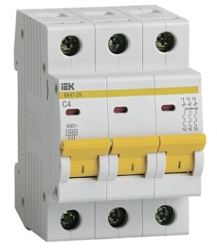 Выключатель автоматический модульный 3п C 4А 4.5kA ВА47-29 ИЭК MVA20-3-004-C